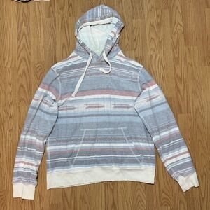 Faherty Hoodie Men's Large Byron Bay Aztec Stripe Pullover Blue Organic Cotton